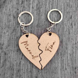 Llavero madera personalizado - Corazón mi mitad 1