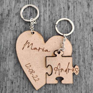 Llavero madera personalizado - Corazón puzle