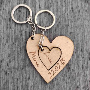 Llavero madera personalizado - Doble corazón